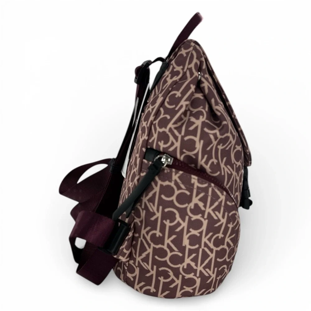 Calvin Klein Millie Signature Small Backpack Eggplant Blush Monogram Campus Bag